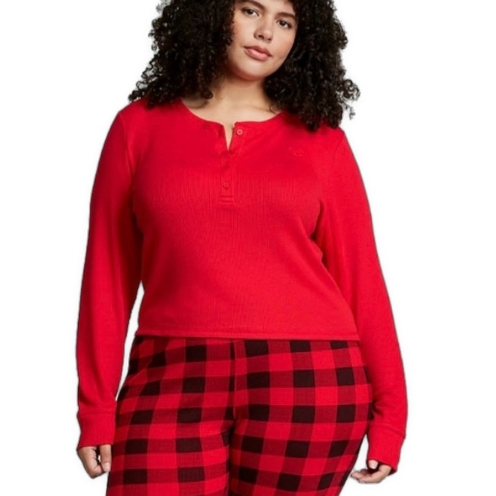 PINK Victoria's Secret- Vibrant Red Thermal Embroidered Henley Top- XL